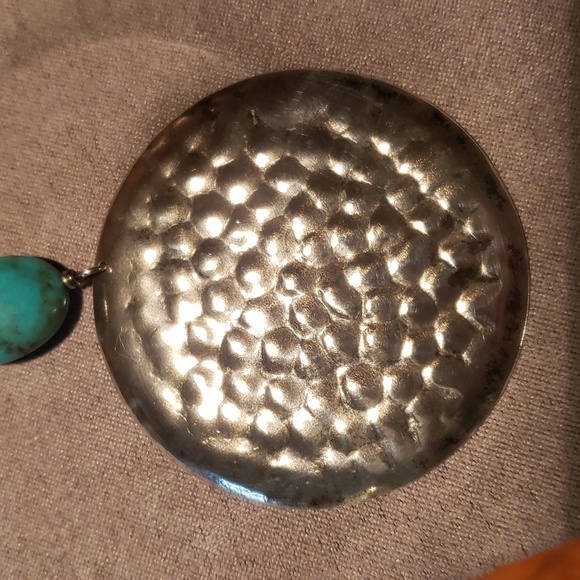 Silpada SS Hammered Disc with Turquoise Nugget on Leather Cord Necklace - Picture 4 of 4